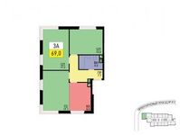Планировка 3-комнатной квартиры, 70 м2