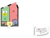 Планировка 1-комнатной квартиры, 40,5 м2