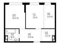 Планировка 2-комнатной квартиры, 45,1 м2