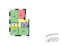 Планировка 3-комнатной квартиры, 69 м2