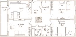 Планировка 3-комнатной квартиры, 105,8 м2