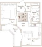 Планировка 1-комнатной квартиры, 55,9 м2