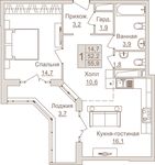 Планировка 1-комнатной квартиры, 55,9 м2
