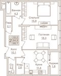 Планировка 2-комнатной квартиры, 66,7 м2
