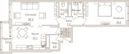 Планировка 2-комнатной квартиры, 72,2 м2