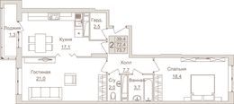 Планировка 2-комнатной квартиры, 73,7 м2