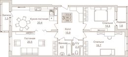 Планировка 3-комнатной квартиры, 99,1 м2