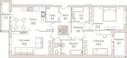 Планировка 3-комнатной квартиры, 97,3 м2