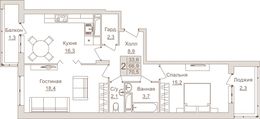 Планировка 2-комнатной квартиры, 70,5 м2