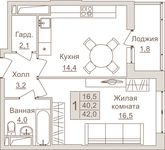 Планировка 1-комнатной квартиры, 42 м2