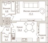 Планировка 1-комнатной квартиры, 44,7 м2