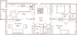 Планировка 3-комнатной квартиры, 99,1 м2