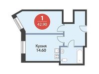 Планировка 1-комнатной квартиры, 42,9 м2