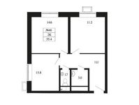 Планировка 2-комнатной квартиры, 55,4 м2
