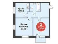 Планировка 2-комнатной квартиры, 59,9 м2