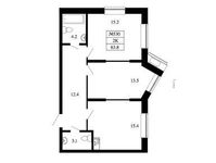 Планировка 2-комнатной квартиры, 63,8 м2