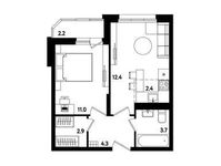 Планировка 2-комнатной квартиры, 37,8 м2