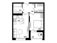Планировка 2-комнатной квартиры, 38,6 м2