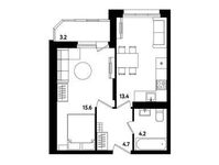 Планировка 1-комнатной квартиры, 39,5 м2