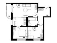 Планировка 3-комнатной квартиры, 57,2 м2