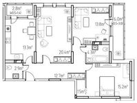 Планировка 3-комнатной квартиры, 88,5 м2