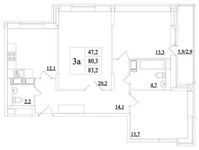 Планировка 3-комнатной квартиры, 81,9 м2