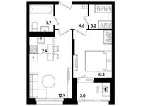 Планировка 2-комнатной квартиры, 38,6 м2
