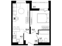 Планировка 2-комнатной квартиры, 36,7 м2