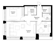 Планировка 2-комнатной квартиры, 69,6 м2