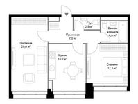 Планировка 2-комнатной квартиры, 59,8 м2