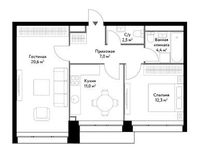 Планировка 2-комнатной квартиры, 57,8 м2