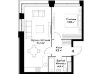 Планировка 2-комнатной квартиры, 46,4 м2