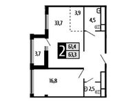 Планировка 2-комнатной квартиры, 63,3 м2