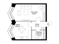 Планировка 1-комнатной квартиры, 44,1 м2