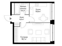 Планировка 1-комнатной квартиры, 38,5 м2
