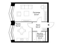 Планировка 1-комнатной квартиры, 42,9 м2