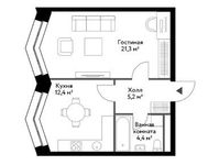 Планировка 1-комнатной квартиры, 43,3 м2