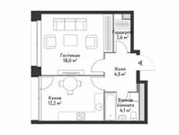 Планировка 1-комнатной квартиры, 41,5 м2