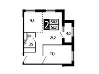 Планировка 2-комнатной квартиры, 52,2 м2
