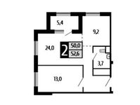 Планировка 2-комнатной квартиры, 52,6 м2