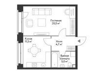Планировка 1-комнатной квартиры, 41,7 м2
