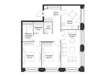 Планировка 3-комнатной квартиры, 87,4 м2