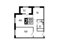 Планировка 2-комнатной квартиры, 52,7 м2