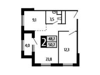 Планировка 2-комнатной квартиры, 50,7 м2