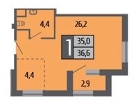Планировка 1-комнатной квартиры, 36,5 м2