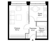 Планировка 1-комнатной квартиры, 37,3 м2
