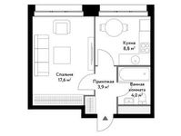 Планировка 1-комнатной квартиры, 34,3 м2