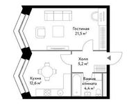 Планировка 1-комнатной квартиры, 43,7 м2