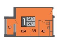 Планировка 1-комнатной квартиры, 29,8 м2