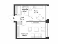 Планировка 1-комнатной квартиры, 37,6 м2
